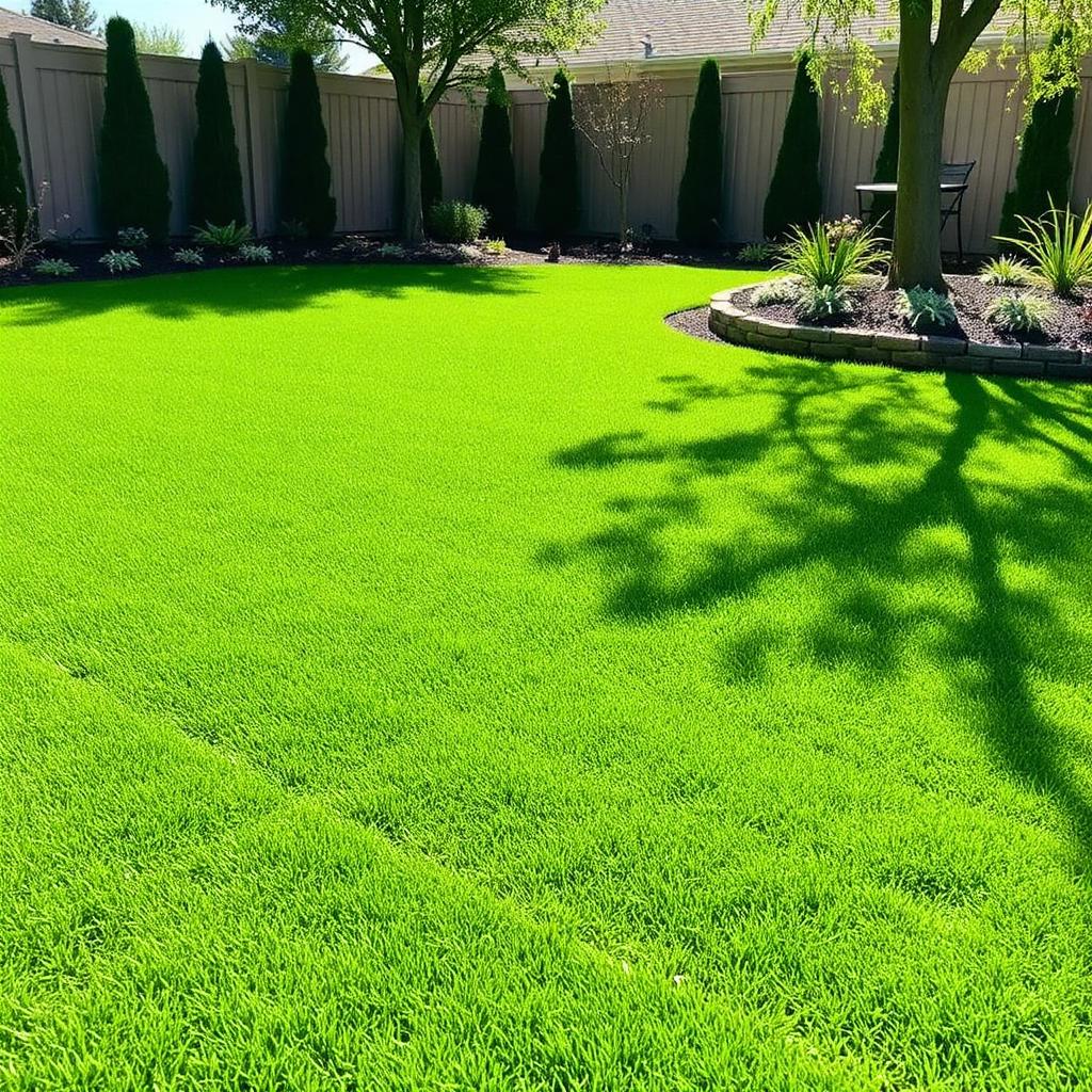 Freshly cut residential lawn